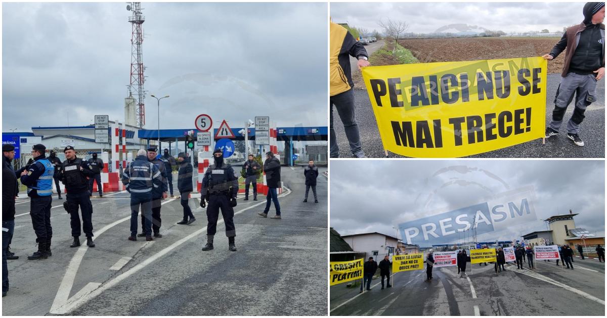 FOTO/VIDEO. Blocaj la vama Halmeu: "Pe aici nu se mai trece!". Sute de fermieri cu utilaje protestează