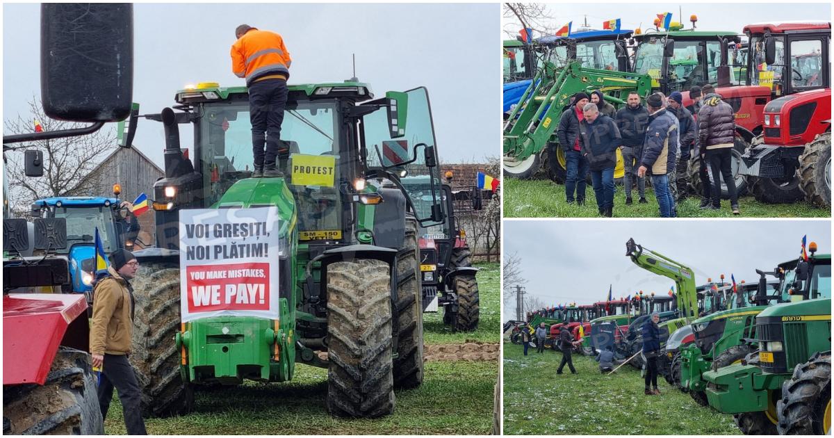 FOTO/VIDEO. Revoltă în agricultură. Sute de fermieri sătmăreni au ieșit în stradă, cu tot cu utilaje