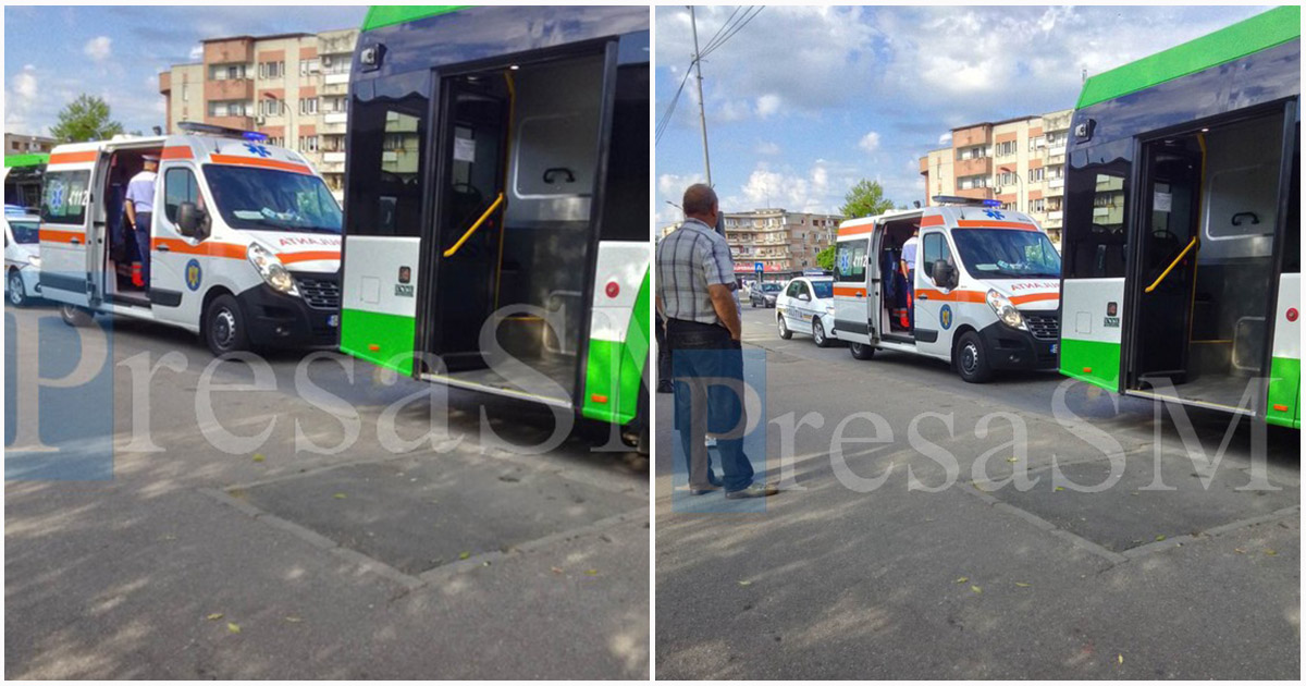 FOTO. Femeie rănită în autobuz, în Satu Mare. Incident în sensul giratoriu, greu cu prioritățile pentru unii șoferi