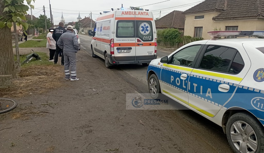 Bunic (75 ani) beat pe bicicletă, lovit de o dubă, astăzi, în județul Satu Mare