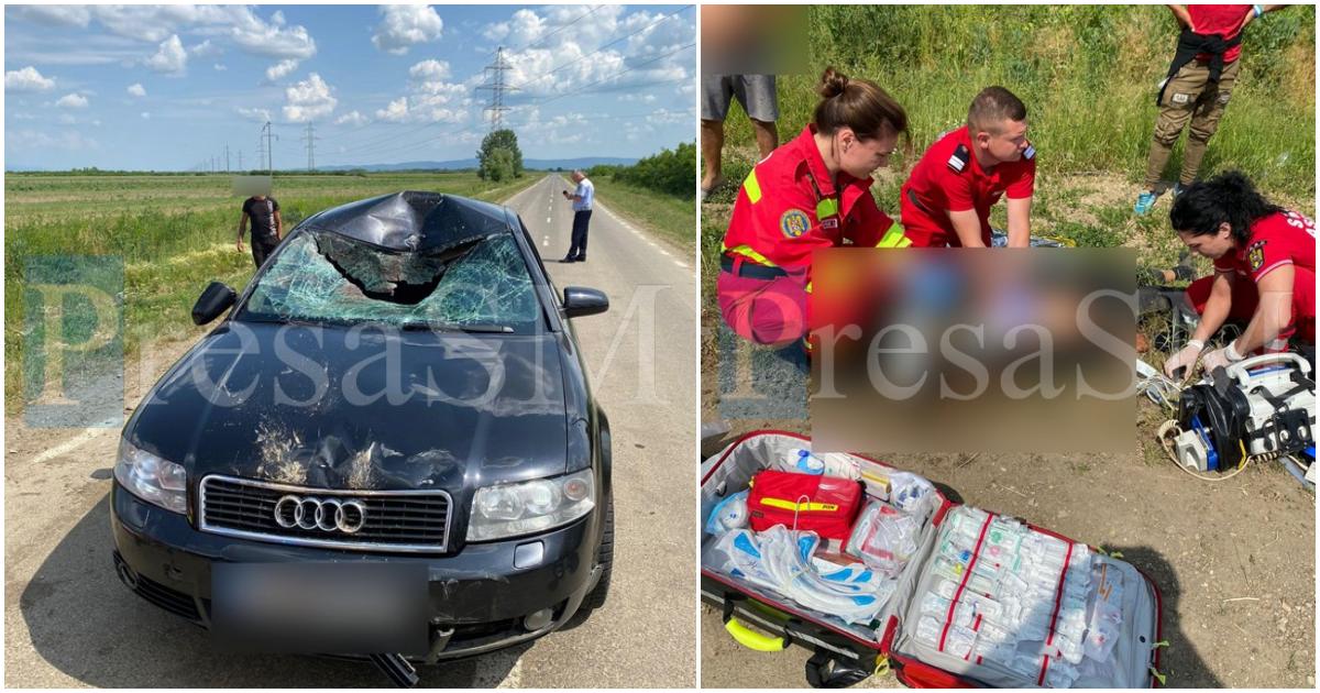 FOTO. Accident grav în județul Satu Mare. Tânăr lovit de mașină, resuscitat de medici. Șoferul, la un pas de a fi linșat