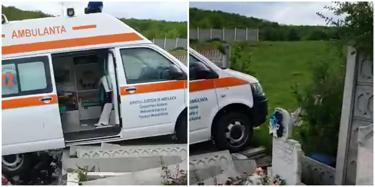 VIDEO. Cu ambulanța printre morminte. Locuri de veci distruse, filmare virală