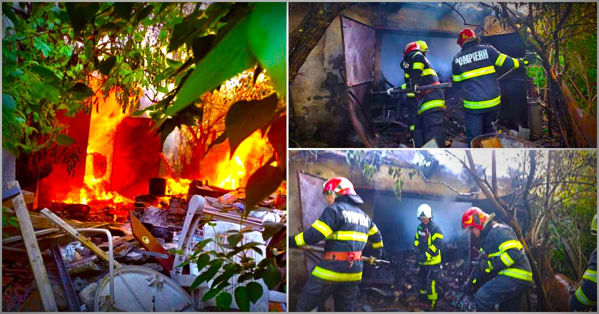FOTO/VIDEO. Incendiu în municipiul Satu Mare. Două case în pericol, garaj distrus