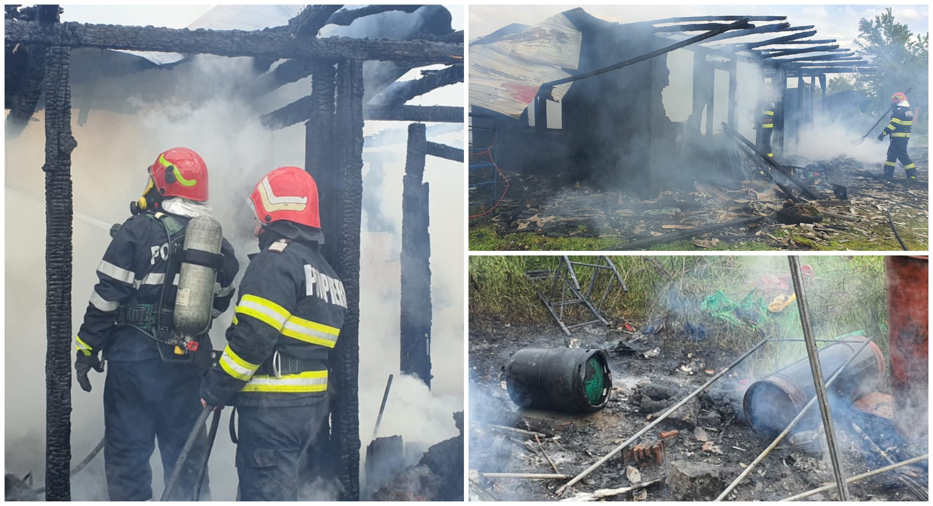 FOTO. Sătmărean rănit grav într-un incendiu! Pericol de explozie, butelii cuprinse de flăcări