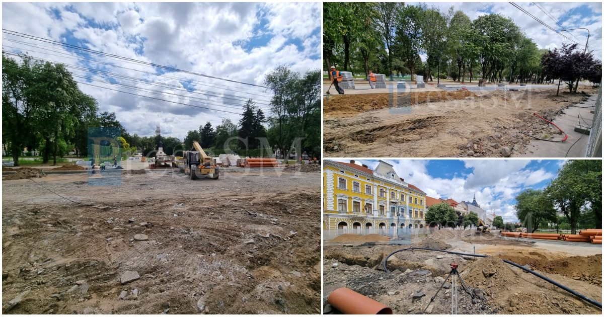 FOTOGALERIE. Cum evoluează lucrările în Piața Libertății. Viitoarea pietonală prinde contur