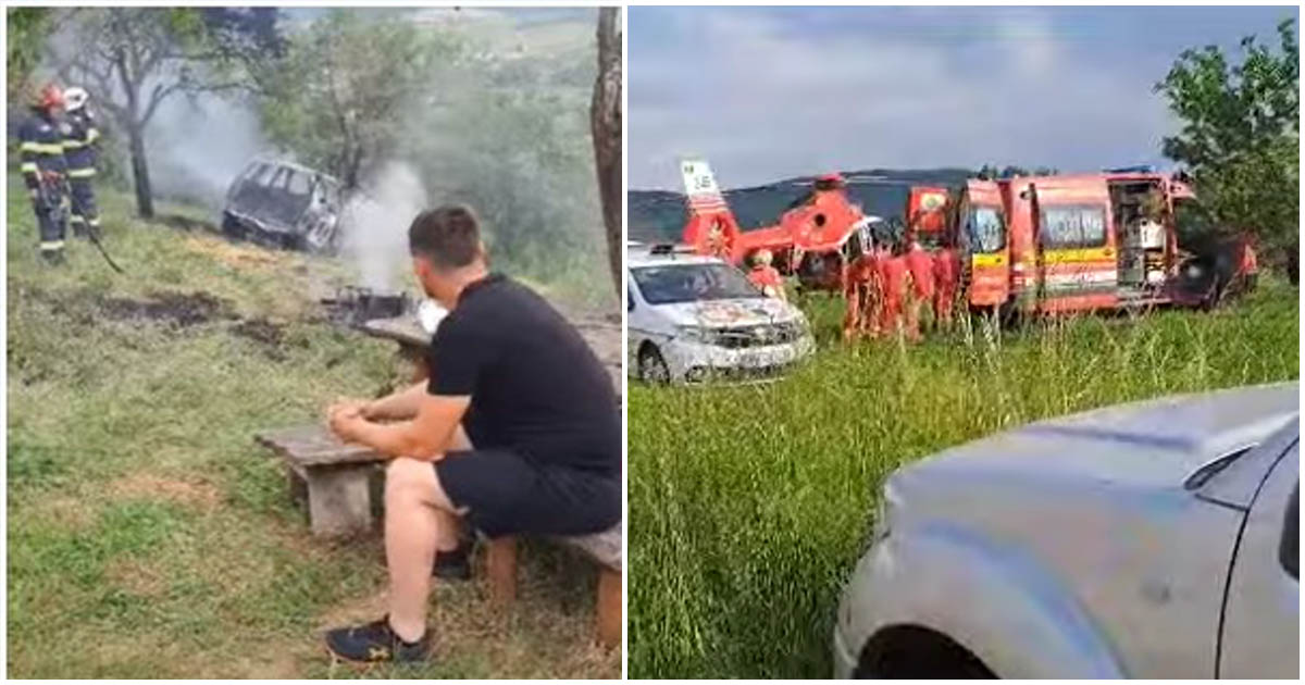 VIDEO. Scene șocante în județul vecin. Bărbat cuprins de flăcări după o explozie