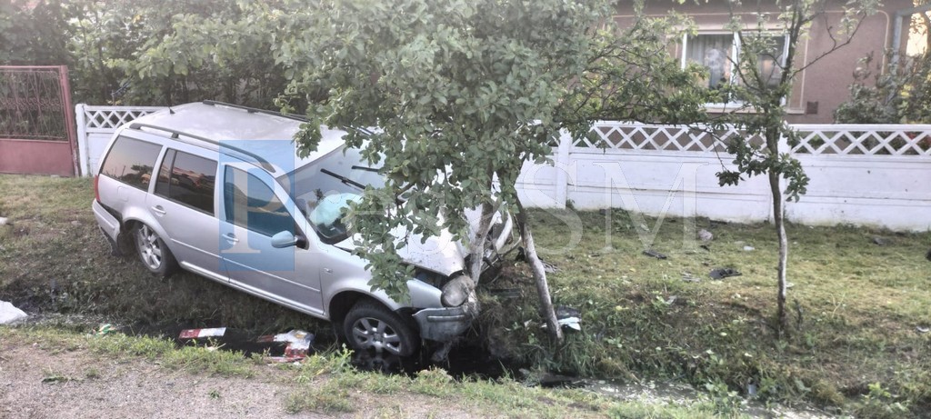 Un sătmărean beat a fugit de Poliție cu mașina, dar s-a oprit într-un copac și un morman de pietre