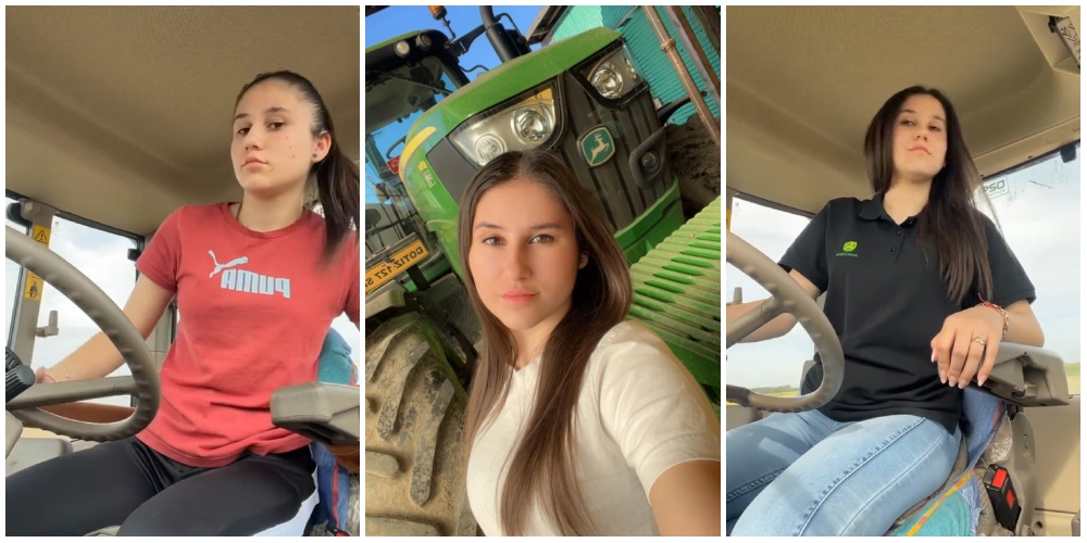 VIDEO. Elevă (17 ani) din Satu Mare, vedetă pe TikTok: Muncește zilnic pe câmp cu tractorul