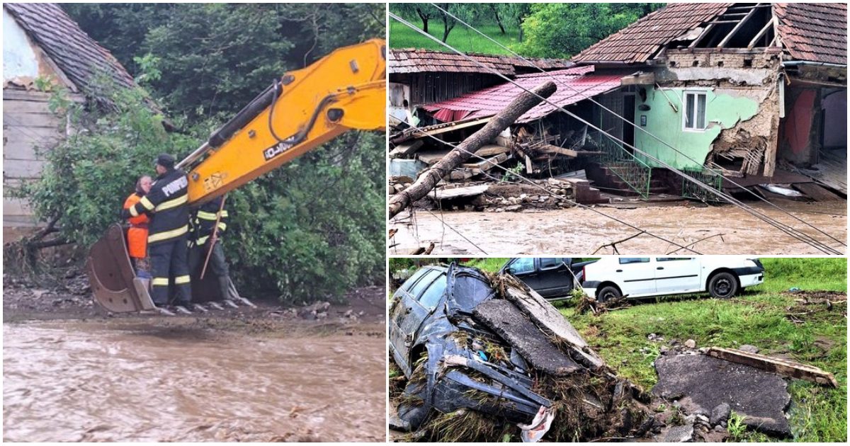 FOTO. Inundațiile au făcut prăpăd în vestul țării. Un bărbat a murit după ce și-a salvat soția din calea apelor