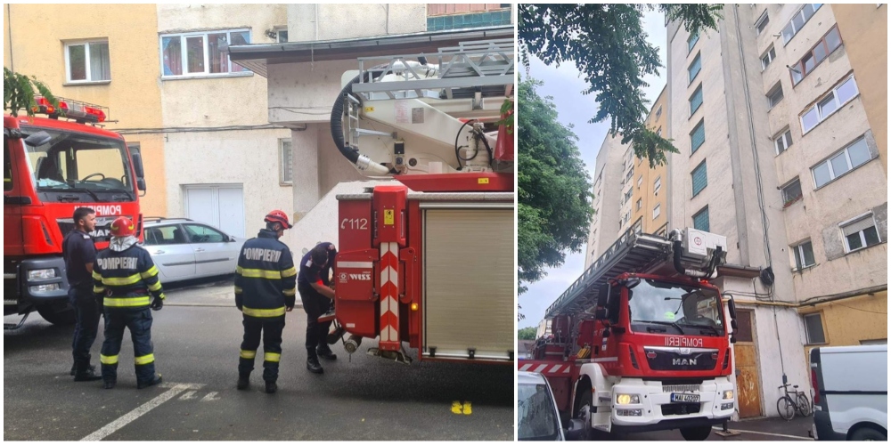 FOTO. Trei minori au băgat spaima într-un bloc turn din Satu Mare. A ieșit fum de la etajele superioare