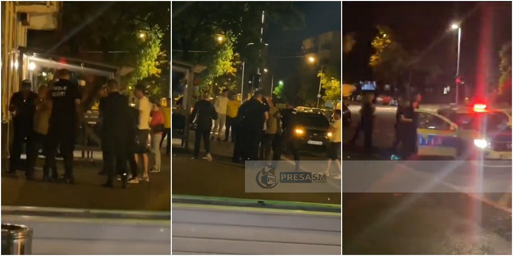 VIDEO. A vrut să lovească un polițist și a fost încătușat în Micro 17. După ce s-a bătut cu alții pe o terasă din Satu Mare