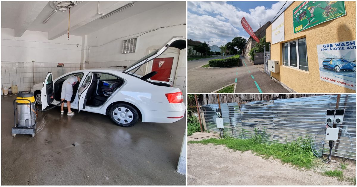 FOTO. Spălătorie auto modernă în Satu Mare, cu stații de încărcare pentru mașini electrice