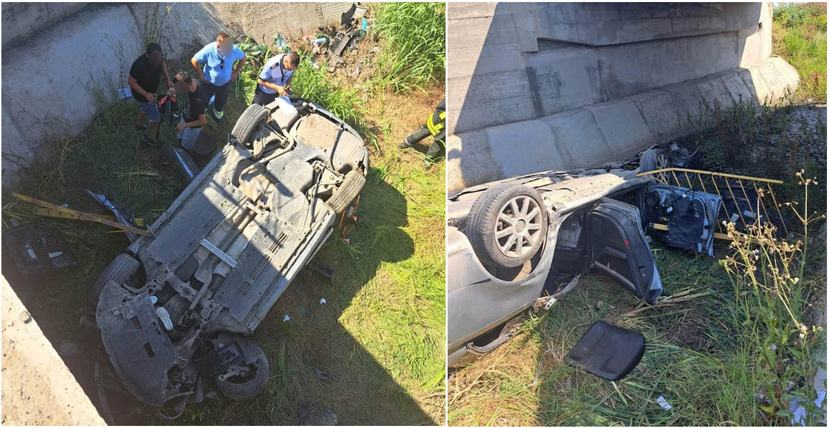 FOTO. Accident grav în țară. Două tinere au căzut în gol cu mașina. Totul, din cauza unui șofer octogenar