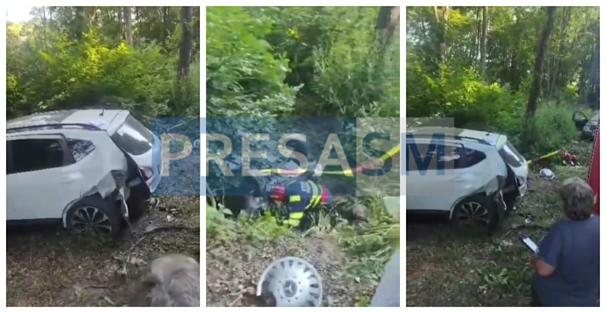 VIDEO. Mașină răsturnată în râpă, în Pasul Huta, între Satu Mare și Maramureș