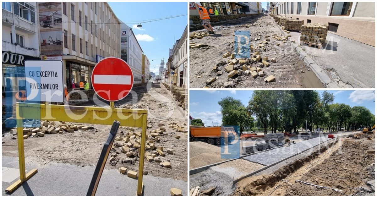 FOTOGALERIE. Tronsonul închis al străzii Ștefan cel Mare, decopertat complet. În Piața Libertății continuă lucrările la pietonale