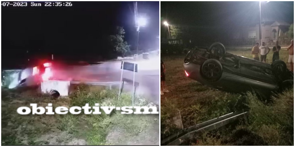 VIDEO. Accident surprins LIVE în județ. A spulberat un parapet, s-a răsturnat cu mașina