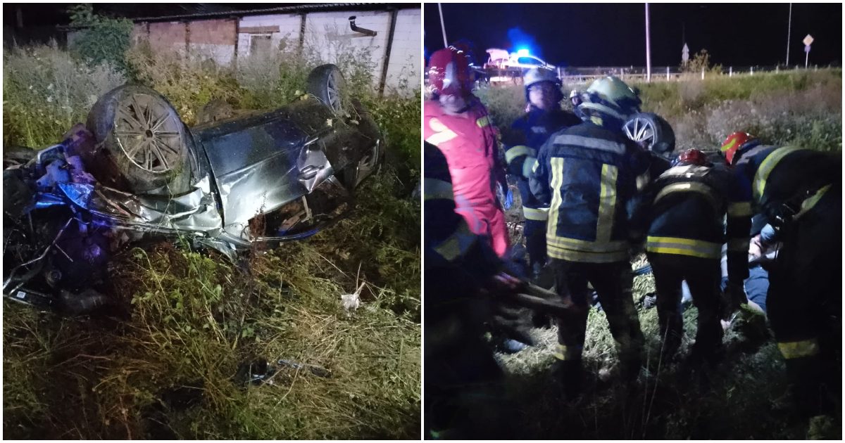 FOTO. Accident mortal pe centura Sătmarului! Mașină răsturnată, șofer strivit