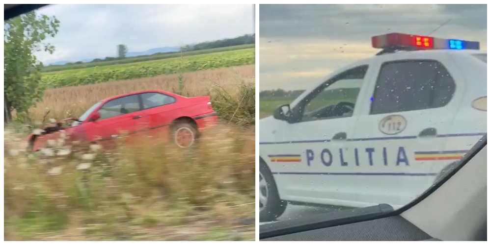 VIDEO. Accident rutier în județul Satu Mare. Un BMW s-a oprit în șanț