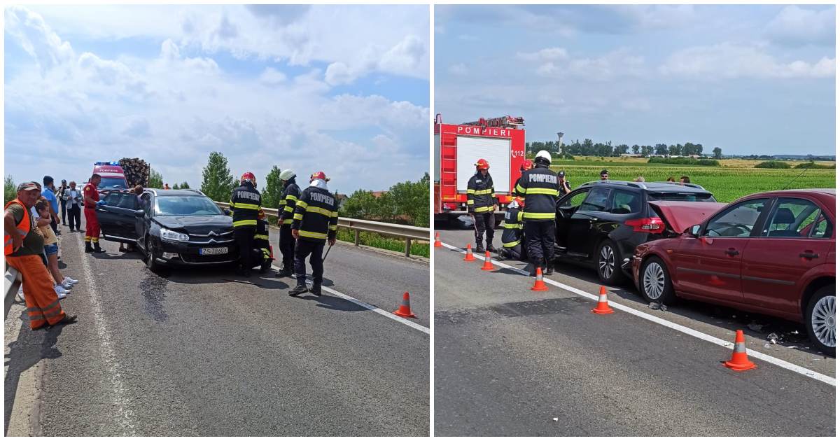 FOTO. Accident în Satu Mare. Trei mașini implicate. Trei persoane, la spital