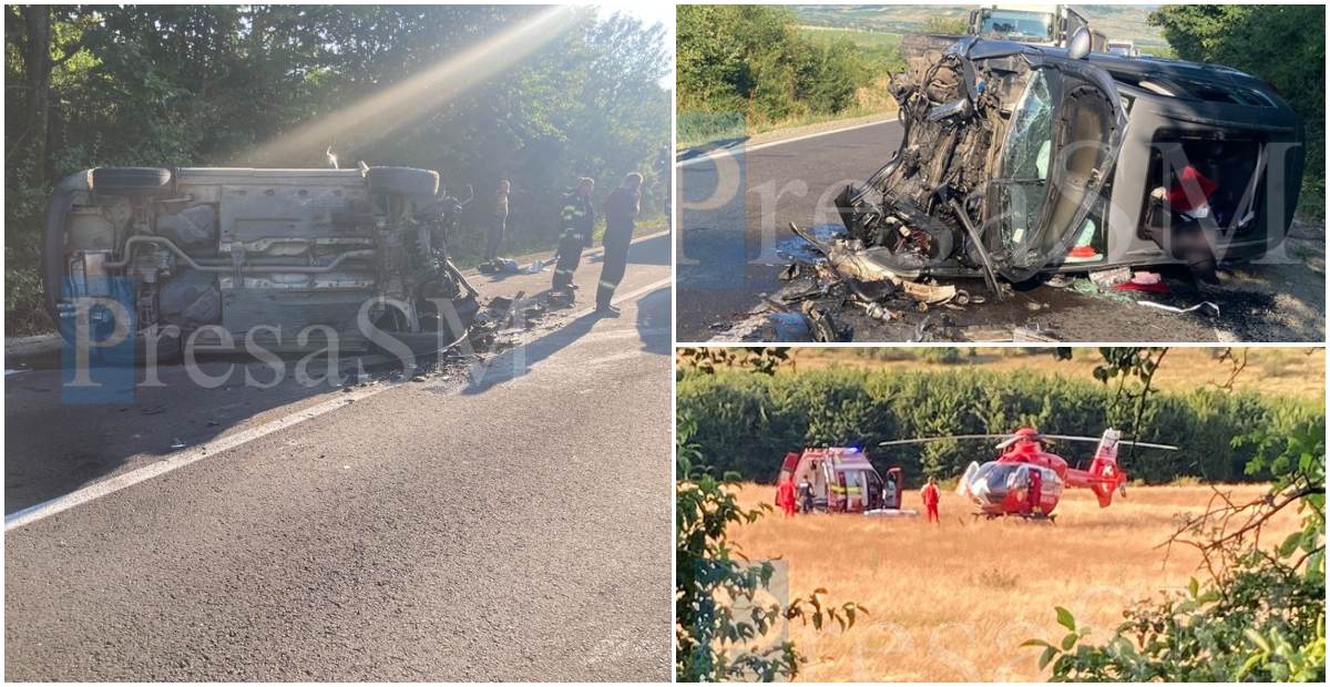 FOTO. Accident teribil în județ! Coliziune frontală, multiple victime. Elicopterul SMURD, solicitat la fața locului