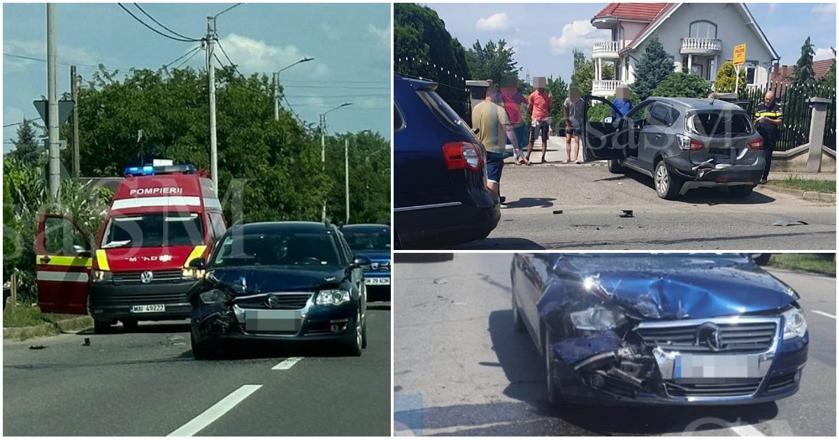 FOTO. Accident în județul Satu Mare. Impact între două mașini. O persoană rănită