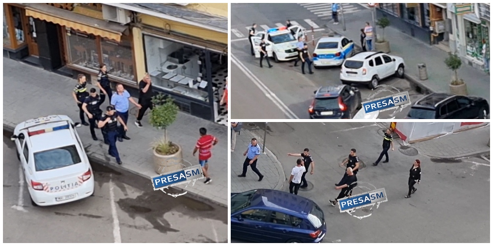 VIDEO. Bătaie între mai mulți bărbați în centrul municipiului Satu Mare. Mobilizare a Poliției