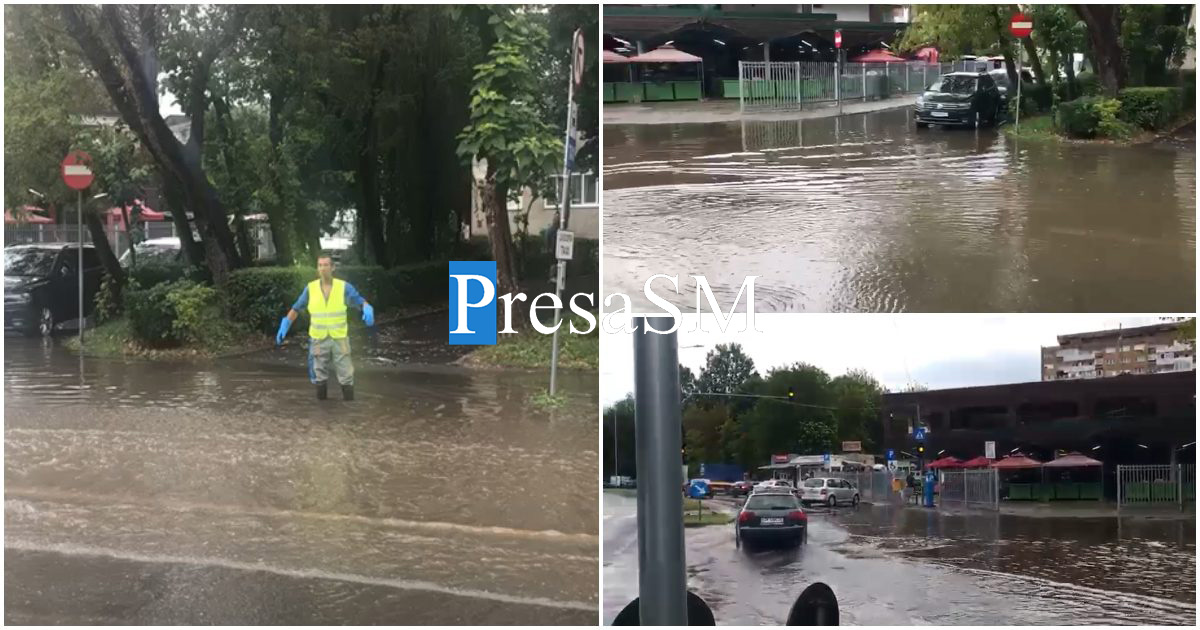 VIDEO. Inundație în subsolul Unității de Primiri Urgențe Satu Mare. Invervin pompierii. Probleme și în zona pieței Someș
