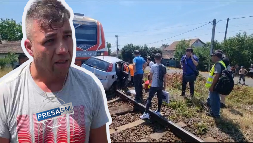 FOTO/VIDEO. Eroul de ocazie. A ajutat șoferița încarcerată în mașina lovită de tren