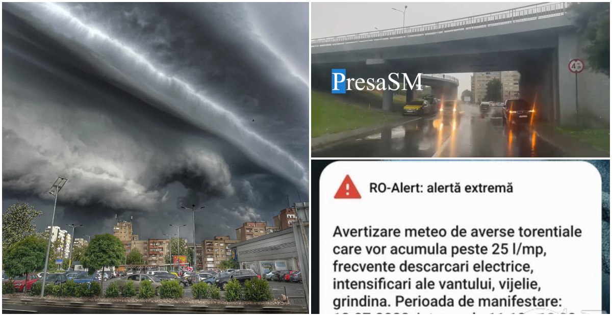 FOTO/VIDEO. Șoferi adăpostiți cu mașinile sub pod. Mesaje RO-ALERT din cauza furtunii la Satu Mare