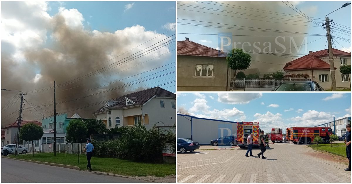 VIDEO. Incendiu uriaș la o vopsitorie din Satu Mare. Fumul se vede de la kilometri distanță