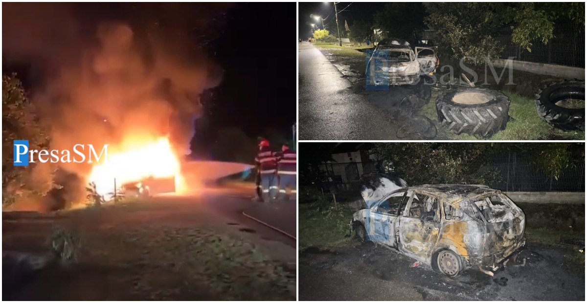 FOTO/VIDEO. Sătmăreanul care și-a bătut vecinul, i-a distrus triciclul apoi și-a dat foc la mașină, reținut de polițiști