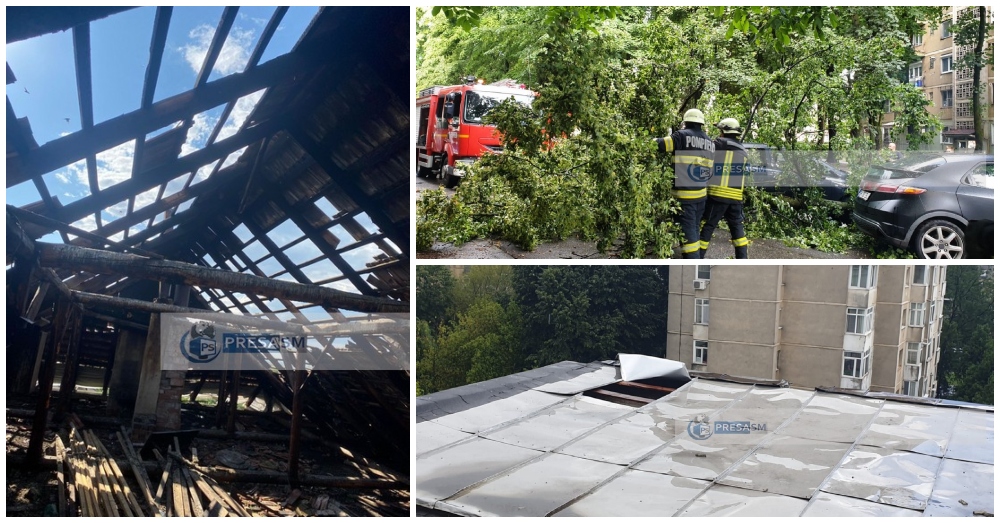 FOTO/VIDEO. Bilanț după furtuna cu grindină: copaci și stâlp de electricitate căzuți. Probleme în mai multe localități