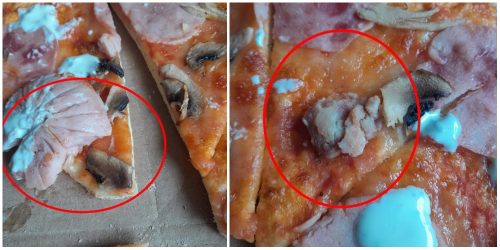 FOTO. GREȚOS. Pizza cu salam mușcat și carne mestecată în Satu Mare