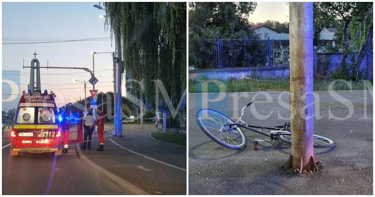 FOTO. Accident pe Podul Decebal. Un bărbat a intrat cu bicicleta în stâlp