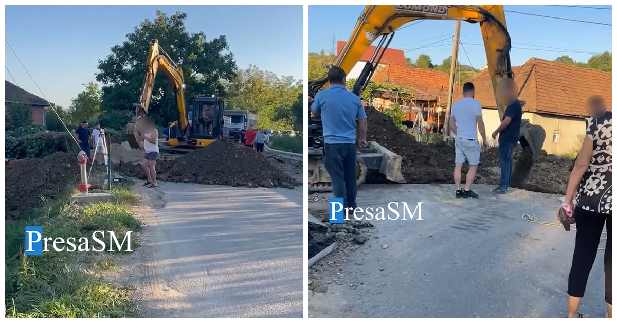 VIDEO. Ca-n Sătmar! Tranșee pe drum, localnici blocați în comună. Nici Ambulanța nu a intrat