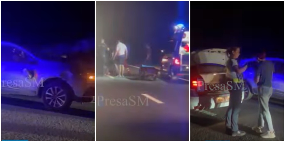 VIDEO. Sătmărean lovit de o mașină, condusă de o sătmăreancă. Victima se plimba pe mijlocul drumului