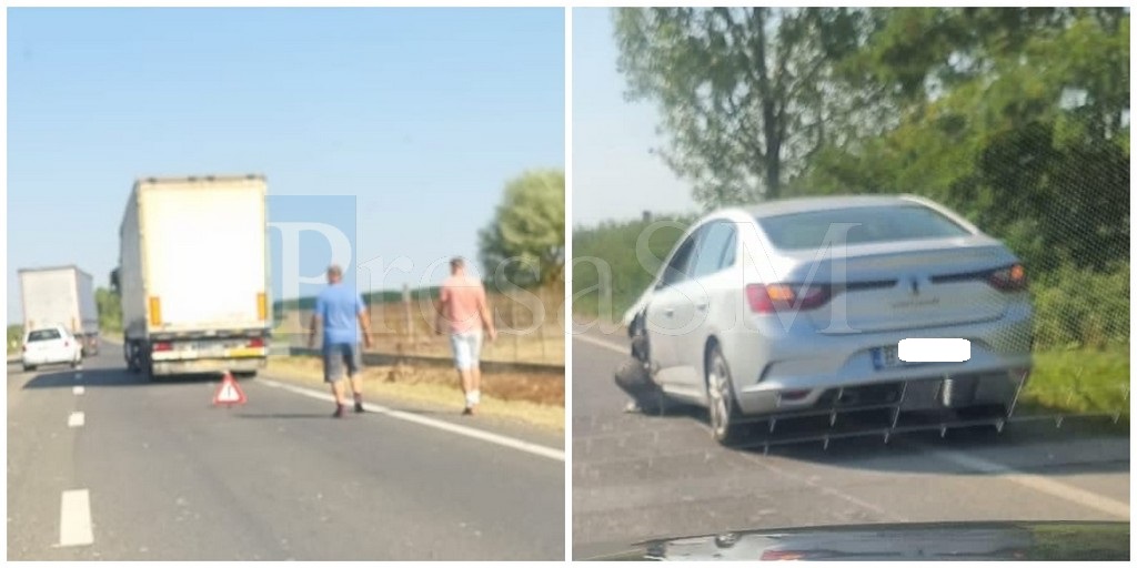 FOTO. Coliziune aproape frontală între un autotren și o mașină, în județul Satu Mare