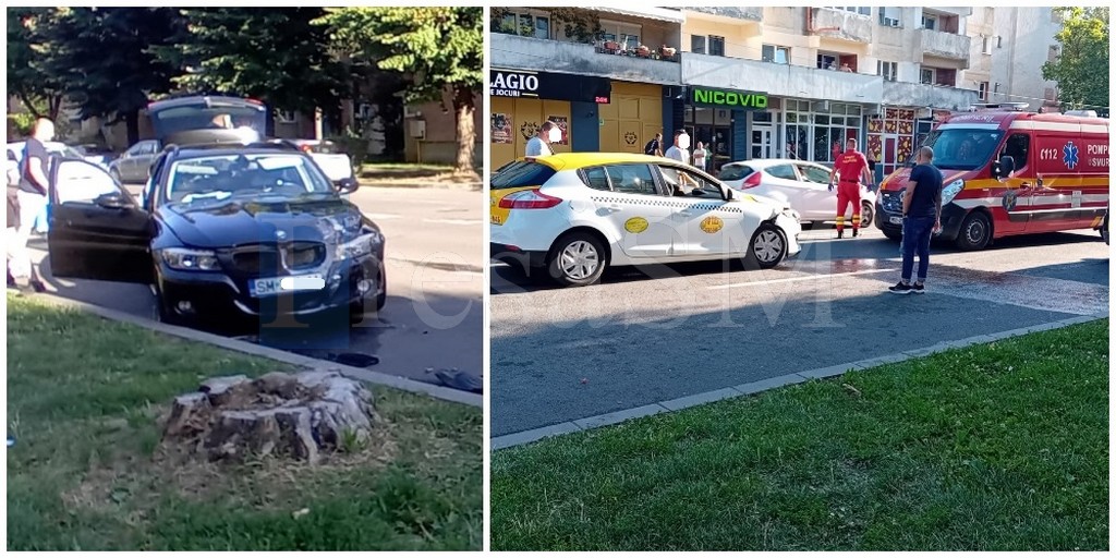 FOTO. Accident în Micro 17. Impact între un taximetru și un BMW