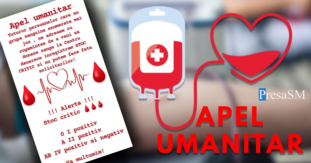 Stoc critic de sânge la Centrul de Transfuzii Satu Mare. Apel lansat către sătmăreni