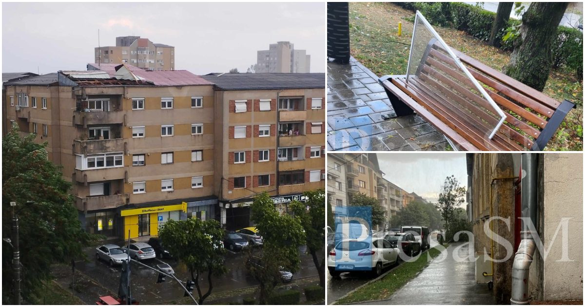 FOTO/VIDEO. Probleme în Satu Mare după Codul roșu de furtuni și vijelii. Acoperișuri avariate, copaci căzuți