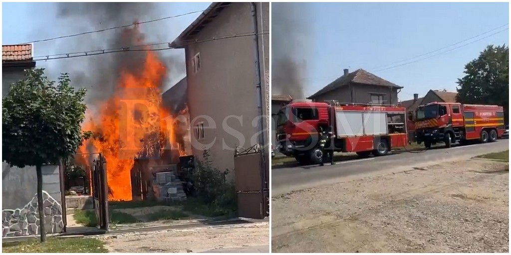 VIDEO. Incendiu în Carei. Un imobil a ars violent