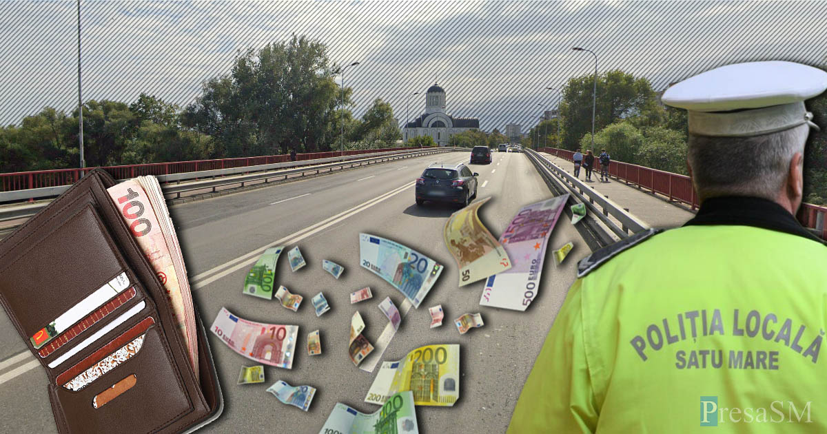 Au zburat bancnote de lei și euro pe podul Golescu. Un sătmărean a sărit parapetul, a strâns banii și i-a predat polițiștilor locali