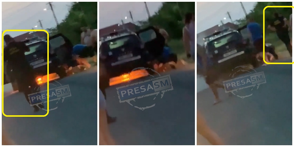 VIDEO. Mașină a Poliției de Frontieră, în flăcări, în județ. Agenții, spectatori! Noroc cu localnicii
