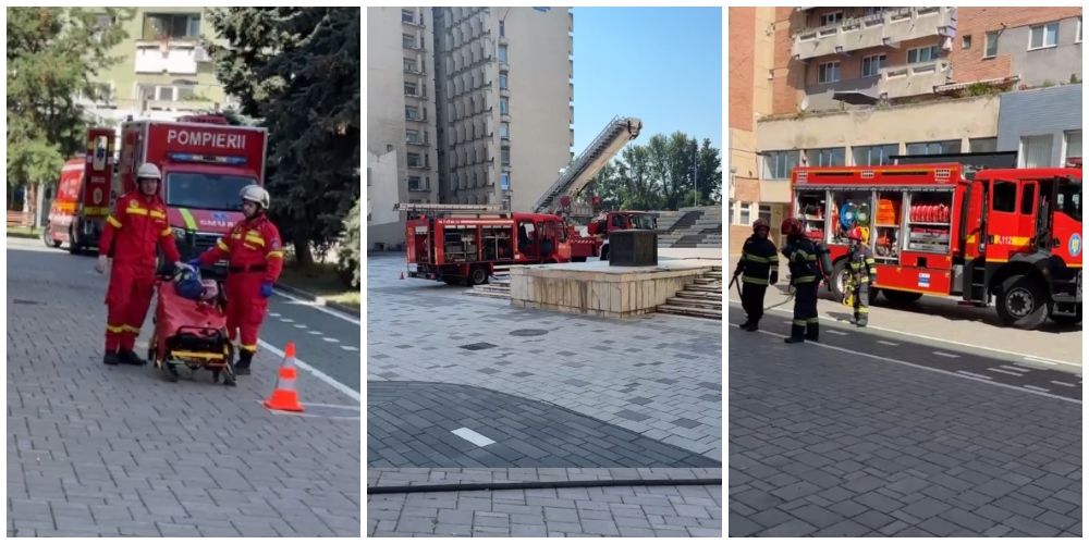 VIDEO. Alertă la Casa de Cultură din Satu Mare. Mobilizare impresionantă a pompierilor în centrul municipiului (exercițiu)