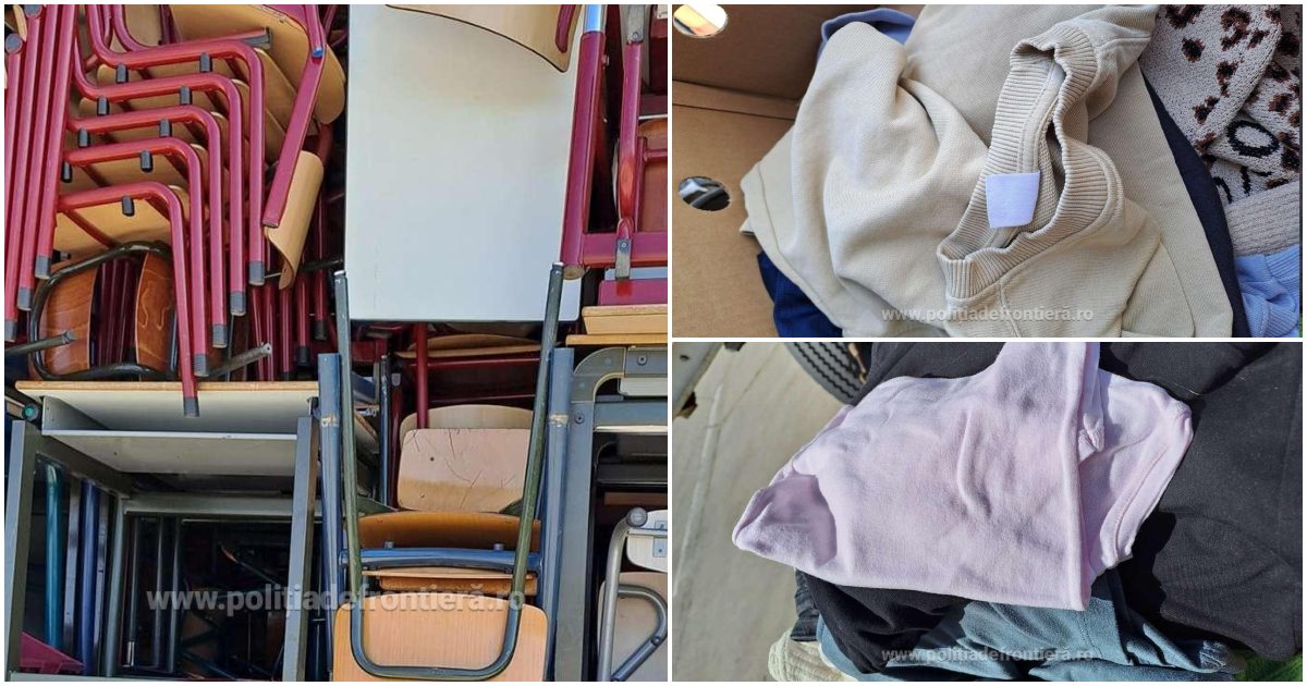 FOTO. Tone de mobilier și haine uzate din Olanda, oprite la vama Petea. Frontieriștii sătmăreni le-au trimis înapoi