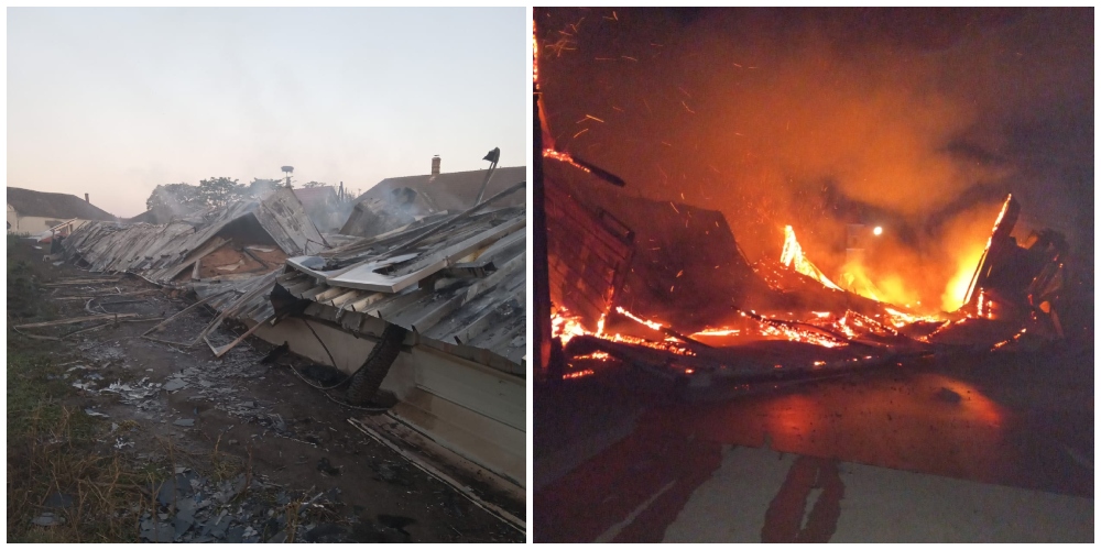 FOTOGALERIE. Incendiu devastator la o fermă din județul Satu Mare. Utilaje și zeci de tone de cereale distruse