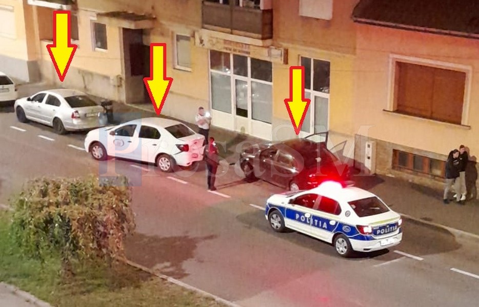 FOTO/VIDEO. Accident în lanț, lângă Piața Mare. O șoferiță, livratoare, a luat mașinile ca la popice