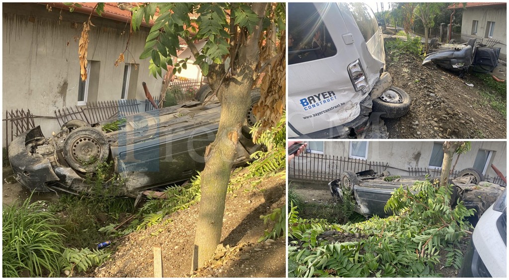 FOTO. Accident teribil în județul Satu Mare. Un șofer s-a răsturnat cu mașina, oprindu-se în gardul unei case