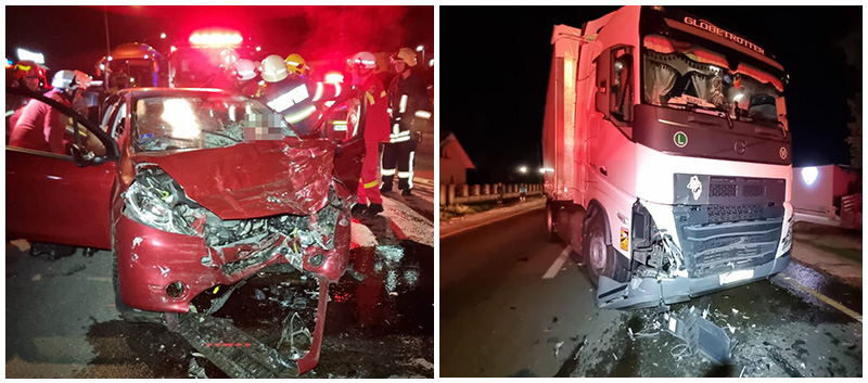 FOTO. Șofer din Ungaria, decedat la Satu Mare. A intrat cu mașina pe contrasens și s-a izbit de TIR