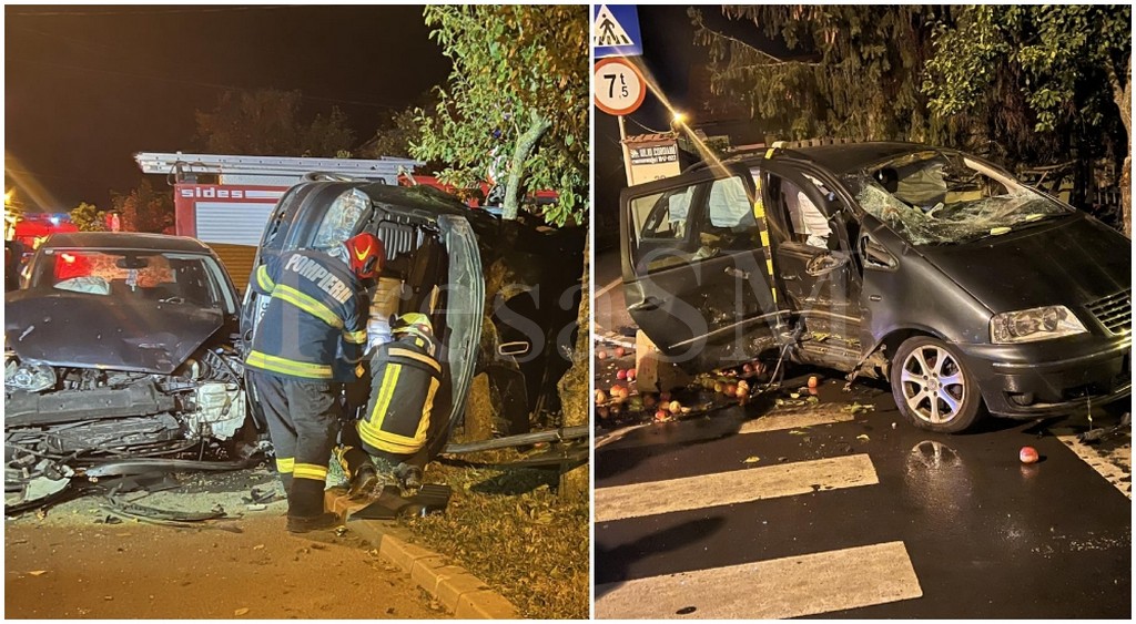FOTO. Șofer drogat, reținut după ce a făcut prăpăd în municipiul Satu Mare. Accident teribil